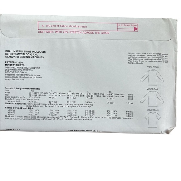 Vintage Y2K, uncut, sealed, factory folded Kwik Sew Pattern 2900 XS - Xl - Picture 2 of 3